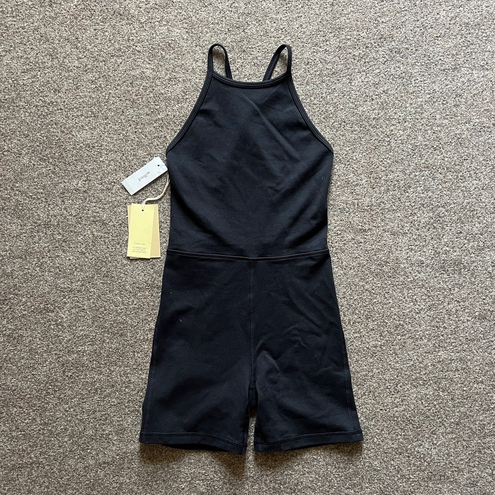 NWT Wilfred Free Leila Racerback Romper Activewear Unitard Black 5” Inseam 2XS